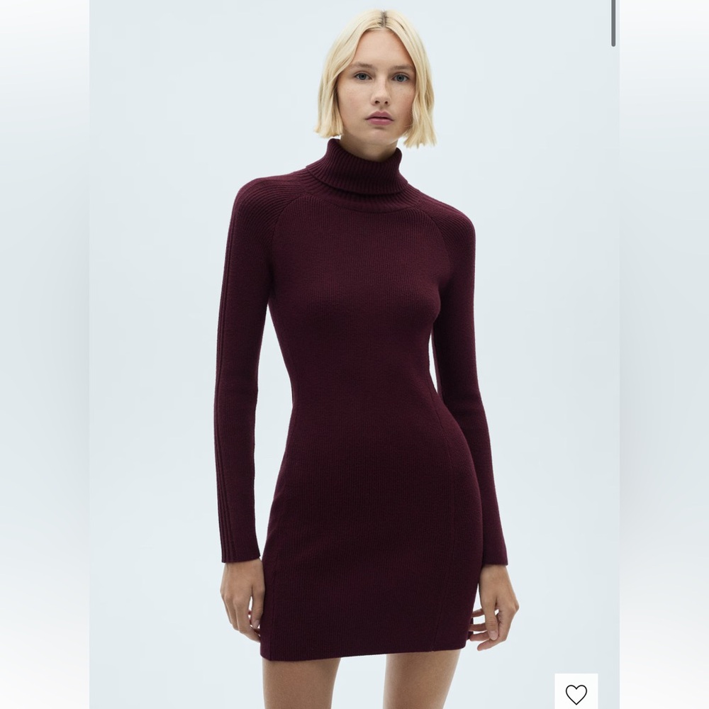 Mango Short Knitted Turtleneck Sweater Dress Maroon Sz S NWT